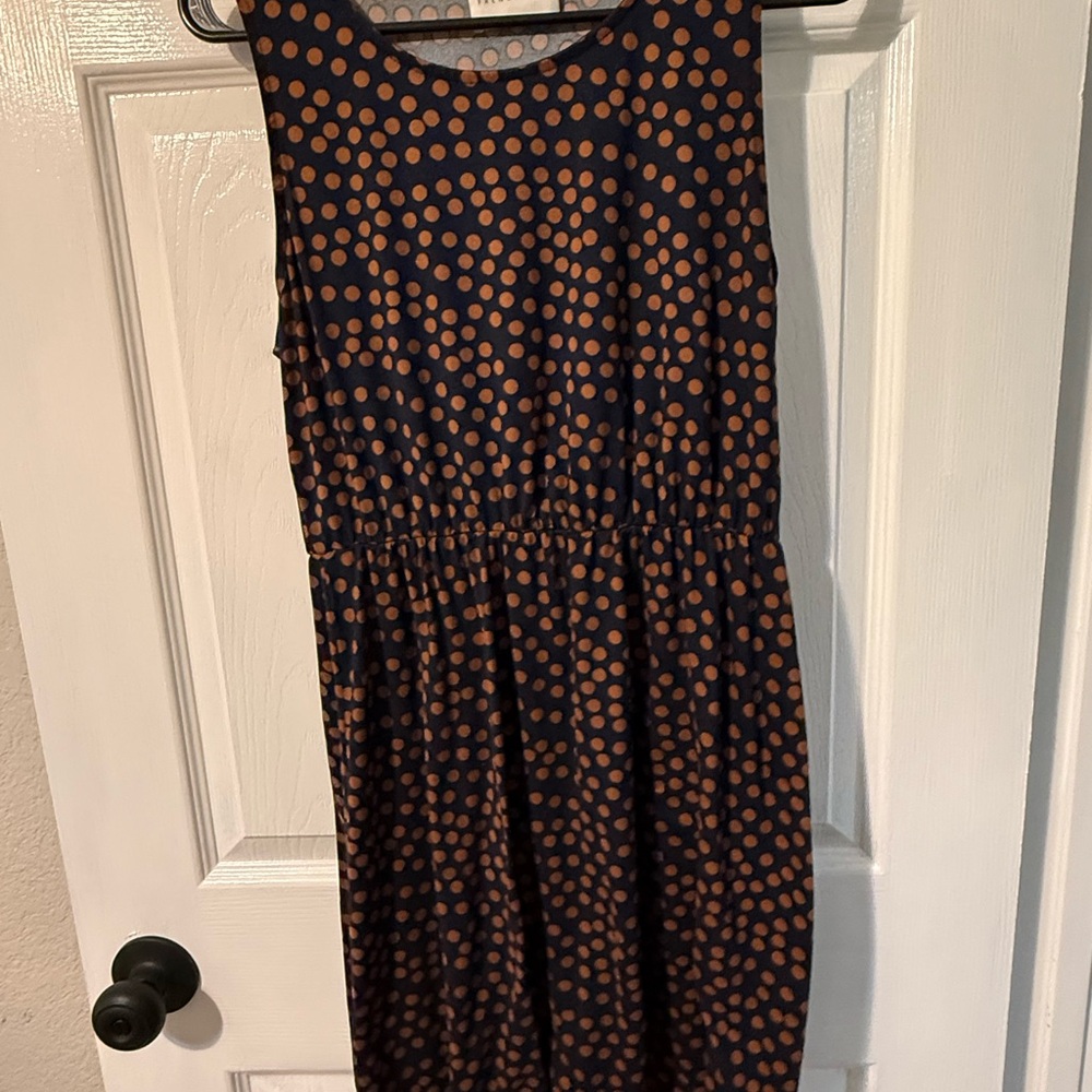 French Grey Navy and Orange Polka Dot Midi Dress